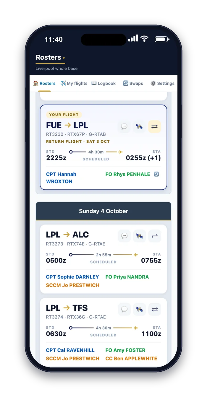 A flight tile flipped to show its return flight
